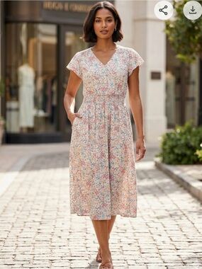 Time and Tru Pastel Floral V-Neck Midi Dress